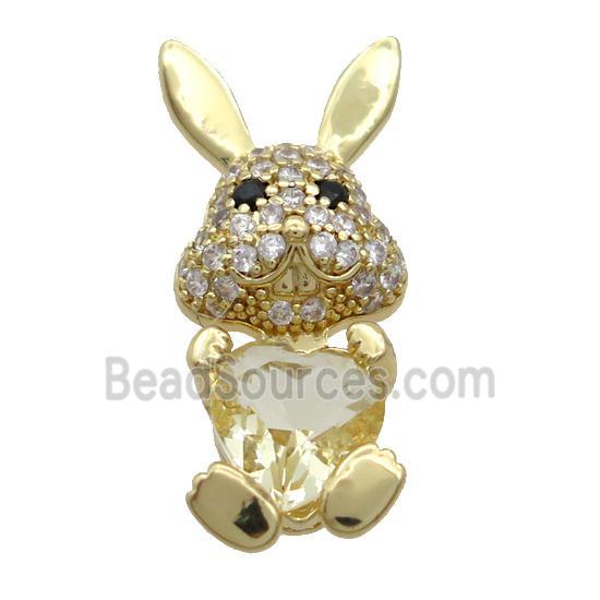 Copper Rabbit Pendant Pave Zircon Yellow Crystal Gold Plated