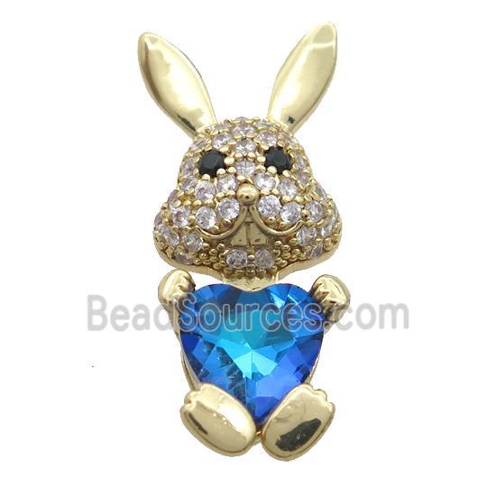 Copper Rabbit Pendant Pave Zircon Blue Crystal Gold Plated