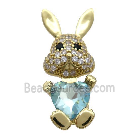 Copper Rabbit Pendant Pave Zircon Blue Crystal Gold Plated