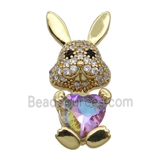 Copper Rabbit Pendant Pave Zircon Rainbow Crystal Gold Plated