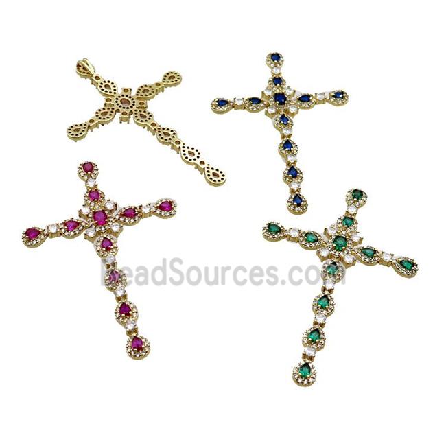 Copper Cross Pendant Pave Crystal Glass Gold Plated Mixed