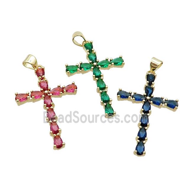 Copper Cross Pendant Pave Crystal Glass Gold Plated Mixed