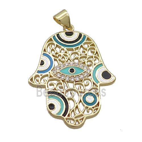 Copper Hamsahand Pendant Multicolor Enamel Evil Eye Gold Plated