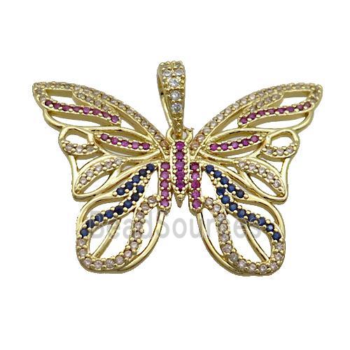 Copper Butterfly Pendant Pave Zircon Gold Plated