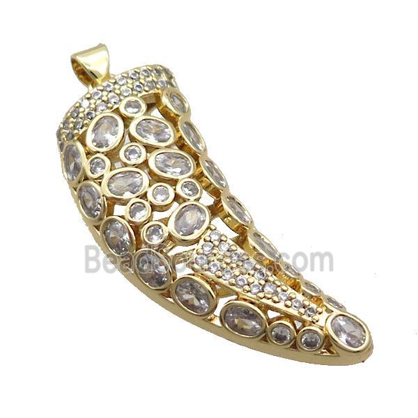 Copper Horn Pendant Pave Zircon Gold Plated