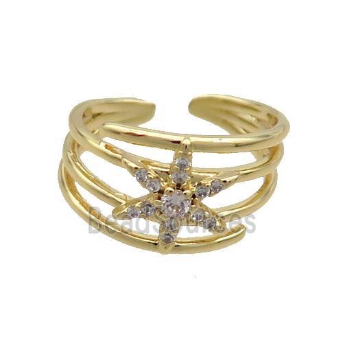 Copper Star Ring Pave Zircon Gold Plated