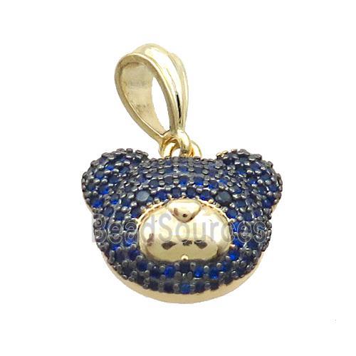 Copper Bear Pendant Pave Blue Zircon Gold Plated