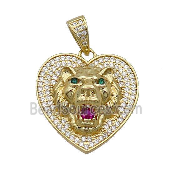 Copper Lion Pendant Pave Zircon Heart Gold Plated