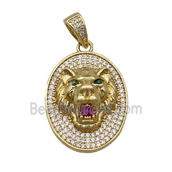 Copper Lion Pendant Pave Zircon Oval Gold Plated