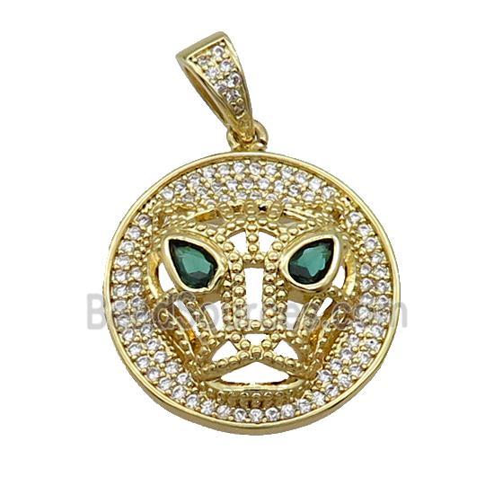 Copper Pendant Leopard Pave Zircon Circle Gold Plated