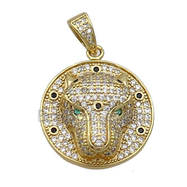 Copper Pendant Leopard Pave Zircon Circle Gold Plated