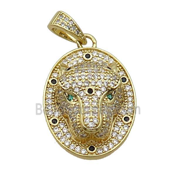 Copper Pendant Leopard Pave Zircon Oval Gold Plated