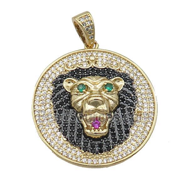 Copper Lion Pendant Pave Zircon Circle Gold Plated