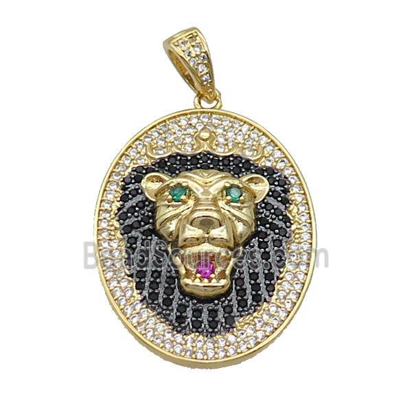 Copper Lion Pendant Pave Zircon Oval Gold Plated