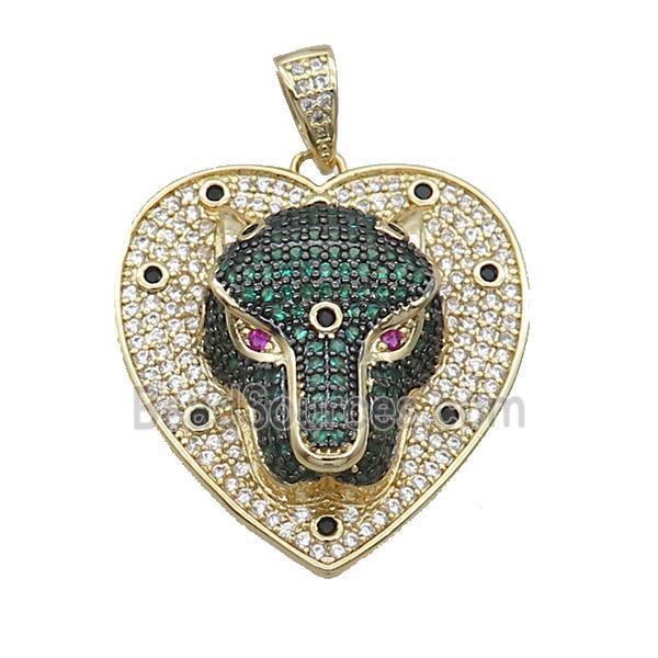 Copper Pendant Leopard Pave Zircon Heart Gold Plated