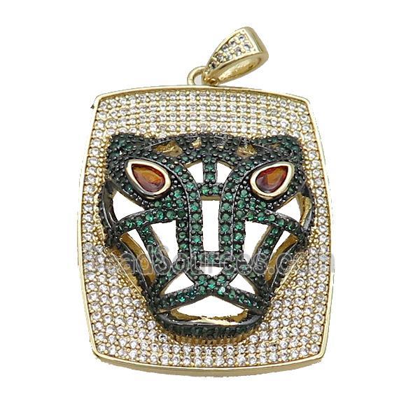 Copper Pendant Leopard Pave Zircon Rectangle Gold Plated