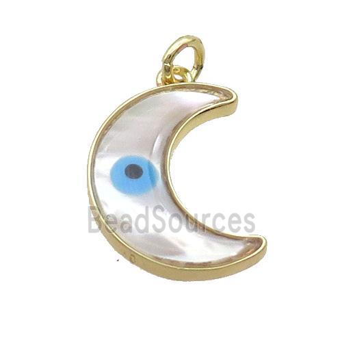 Copper Moon Pendant Pave Shell Evil Eye Gold Plated