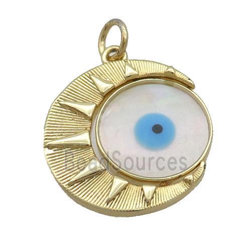 Copper Moon Sun Pendant Pave Shell Evil Eye Gold Plated