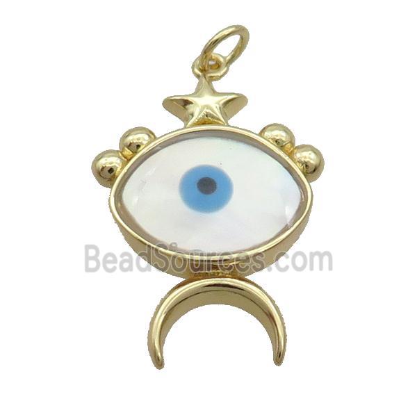 Copper Emoji Pendant Pave Shell Evil Eye Gold Plated