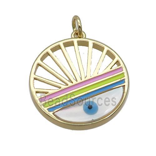 Copper Rainbow Pendant Pave Shell Evil Eye Gold Plated