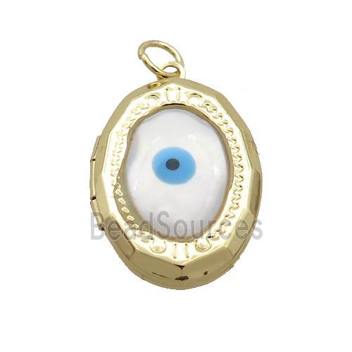 Copper Oval Pendant Pave Shell Evil Eye Gold Plated