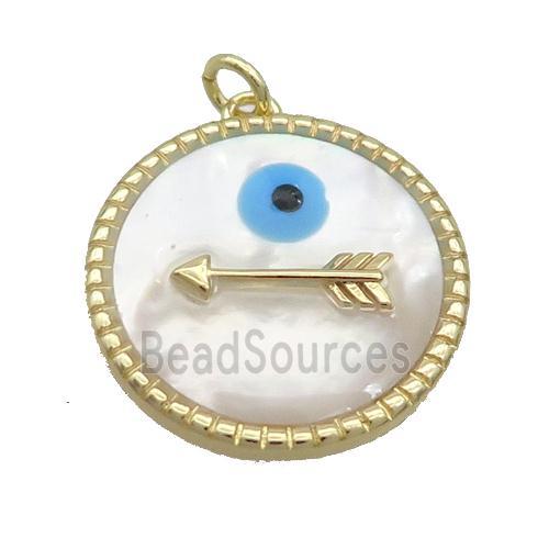 Copper Circle Arrow Pendant Pave Shell Evil Eye Gold Plated