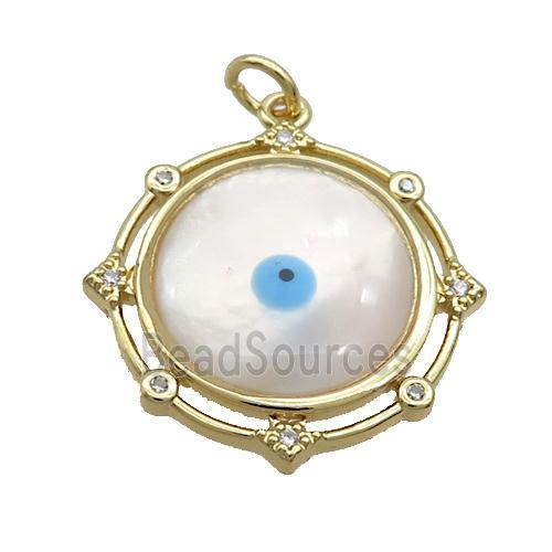 Copper Compass Pendant Pave Shell Evil Eye Gold Plated