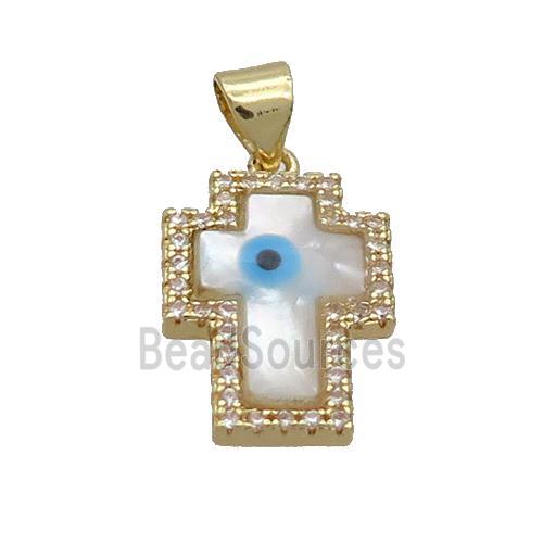 Copper Cross Pendant Pave Shell Evil Eye Gold Plated