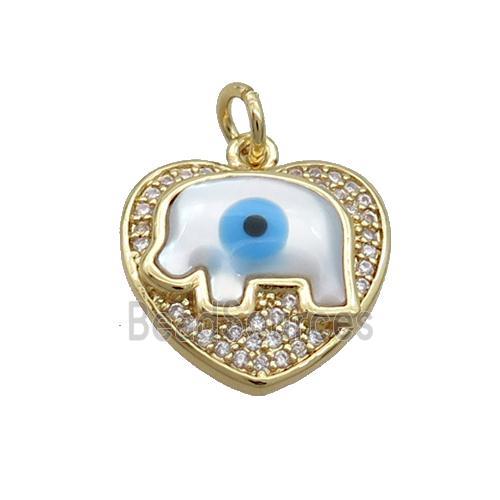 Copper Elephant Pendant Pave Zircon Shell Evil Eye Gold Plated