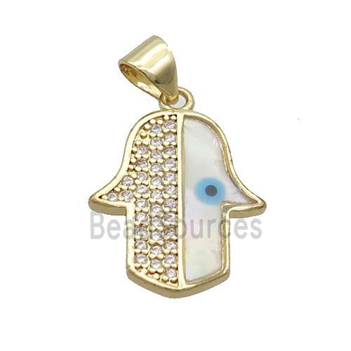 Copper Hamsahand Pendant Pave Zircon Shell Evil Eye Gold Plated