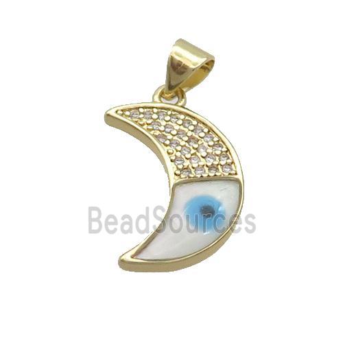 Copper Moon Pendant Pave Zircon Shell Evil Eye Gold Plated