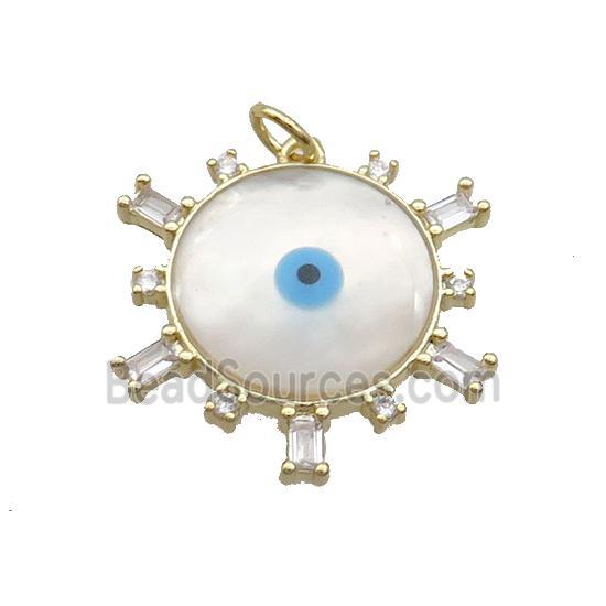 Copper Circle Pendant Pave Shell Evil Eye Gold Plated