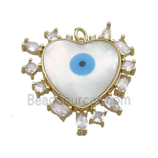 Copper Heart Pendant Pave Shell Evil Eye Gold Plated