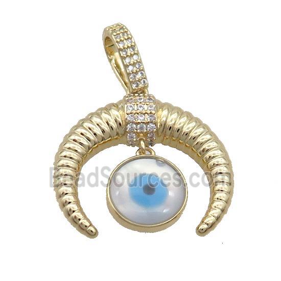 Copper Horn Pendant Pave Zircon Shell Evil Eye Gold Plated