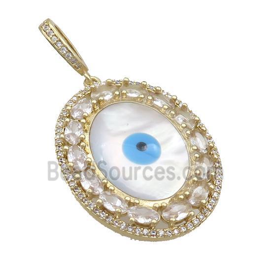 Copper Oval Pendant Pave Zircon Shell Evil Eye Gold Plated