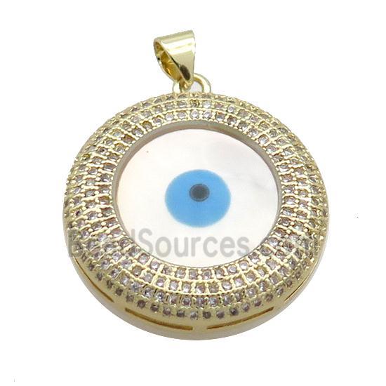 Copper Circle Pendant Pave Zircon Shell Evil Eye Gold Plated