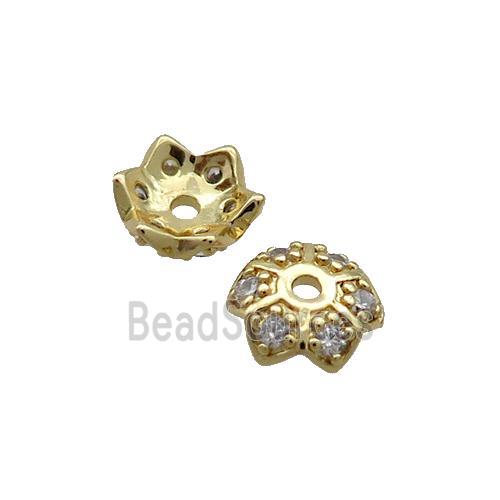 Copper Beadcaps Pave Zircon Gold Plated