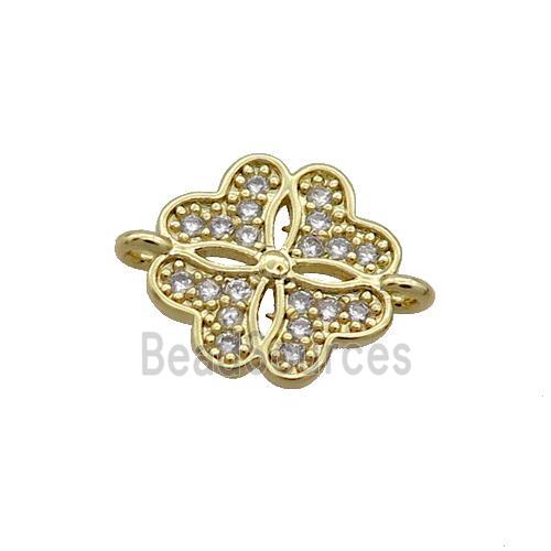 Copper Clover Connector Pave Zircon Gold Plated