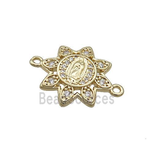 Copper Sunflower Connector Pave Zircon Jesus Gold Plated