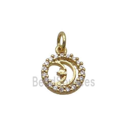 Copper Moon Pendant Pave Zircon Star Gold Plated