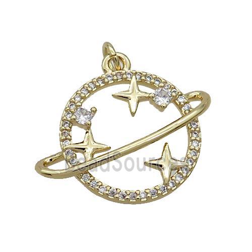 Copper Planet Pendant Pave Zircon Gold Plated