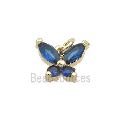 Copper Butterfly Pendant Pave Blue Crystal Glass Gold Plated