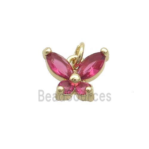 Copper Butterfly Pendant Pave Red Crystal Glass Gold Plated