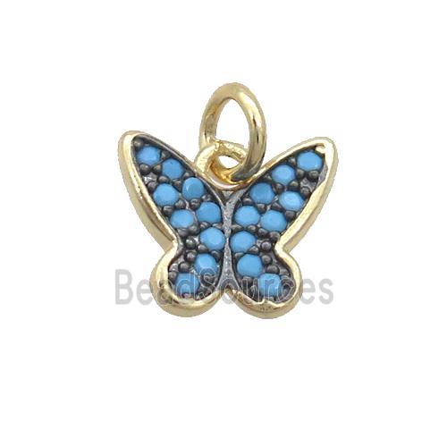 Copper Butterfly Pendant Pave Turq Zircon Gold Plated