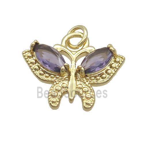 Copper Butterfly Pendant Pave Purple Crystal Glass Gold Plated