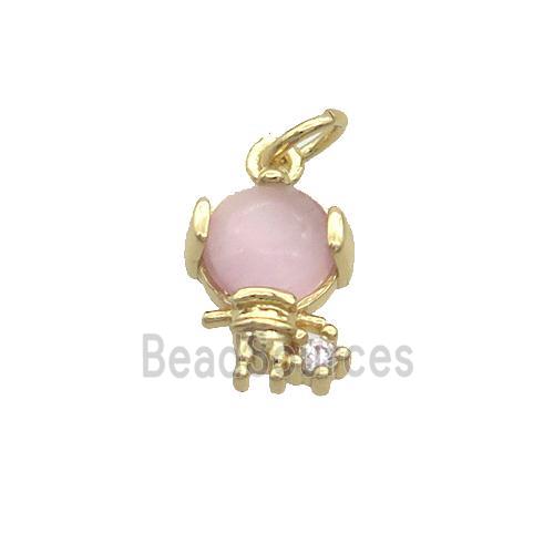 Copper Kids Pendant Pave Pink Crystal Glass Gold Plated