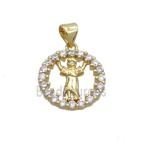 Copper Jesus Pendant Pave Zircon Gold Plated