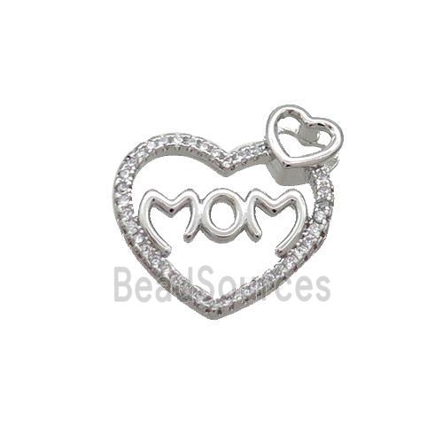 Copper Heart Pendant Pave Zircon MOM Platinum Plated