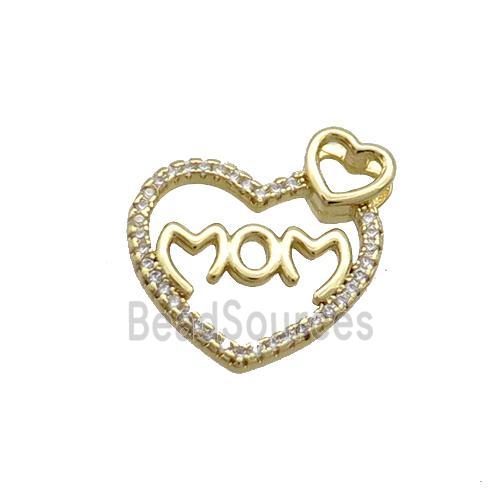 Copper Heart Pendant Pave Zircon MOM Gold Plated