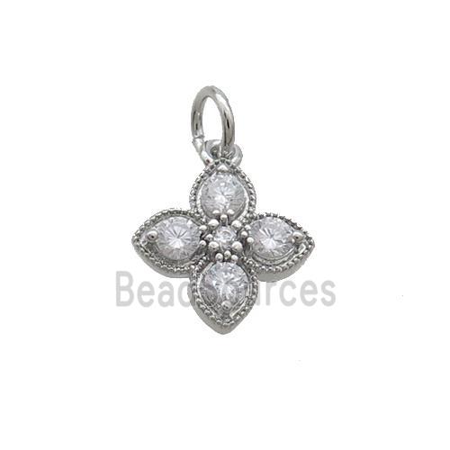 Copper Clover Pendant Pave Zircon Platinum Plated